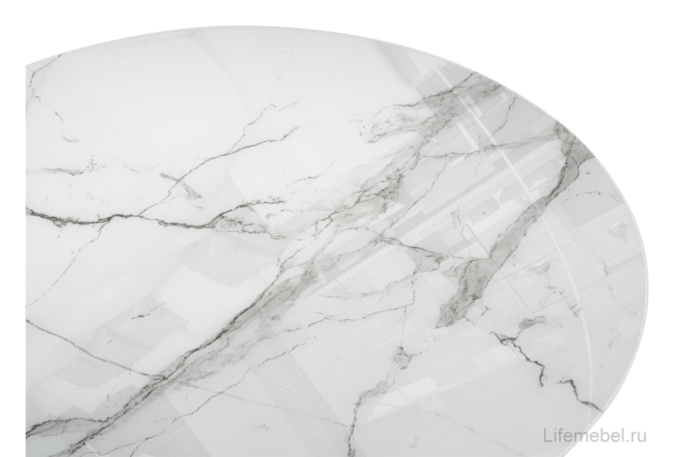 Стеклянный стол Калипсо 110х75 белый мрамор / черный