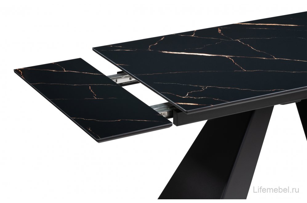 Стеклянный стол Торвальд 140(200)х80х77 обсидиан / черный