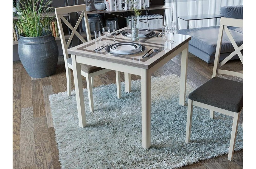 Стол обеденный раздвижной Мельбурн СМ (Б)-100.05.12(1) слоновая кость / бежевый глянец