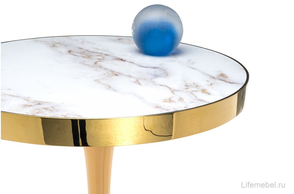 Стол Нилис 60 белый мрамор / золотой