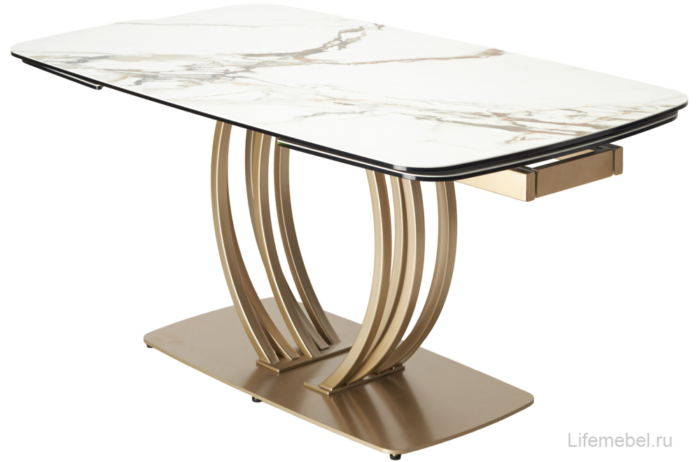 Стол на тумбе Matera 160 KL-188 итальянская керамика контрастный мрамор матовый / шампань