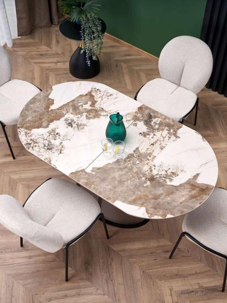 Керамический стол Robinson бежевый мрамор / капучино / черный