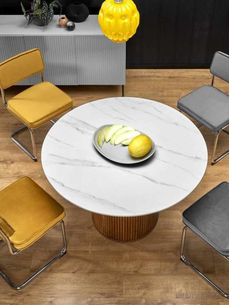 Керамический стол Bruno белый мрамор / ореховый