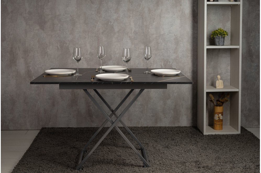 Стол-трансформер Apollo D97/S59 чёрный мрамор / серебро