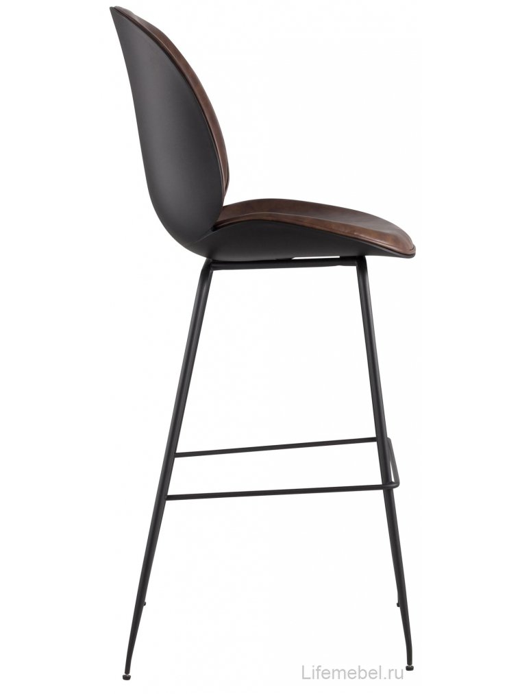 Барный стул Карт со спинкой коричневая экокожа / черные ножки