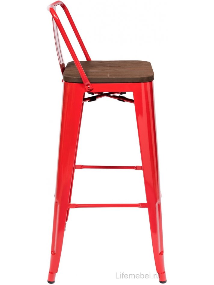Барный стул Тиоли со спинкой красный глянцевый / темное дерево
