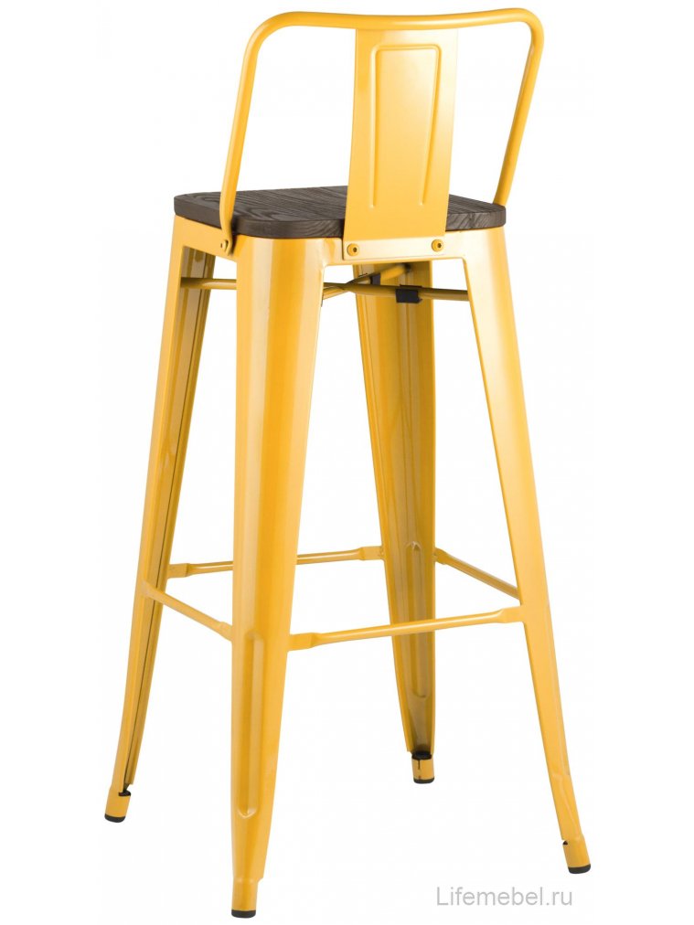 Барный стул Тиоли со спинкой желтый глянцевый / темное дерево