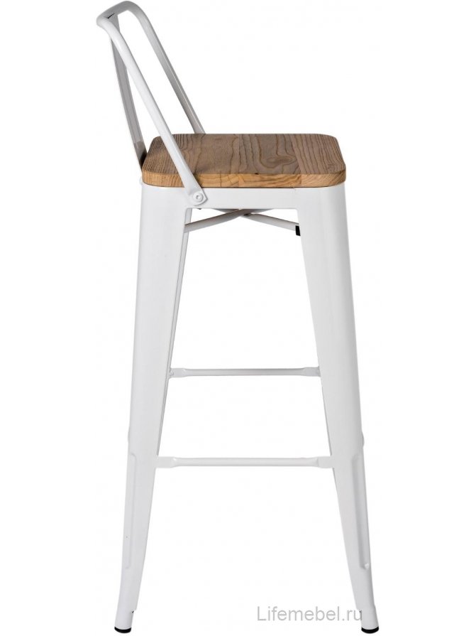 Барный стул Тиоли со спинкой белый глянцевый / светлое дерево