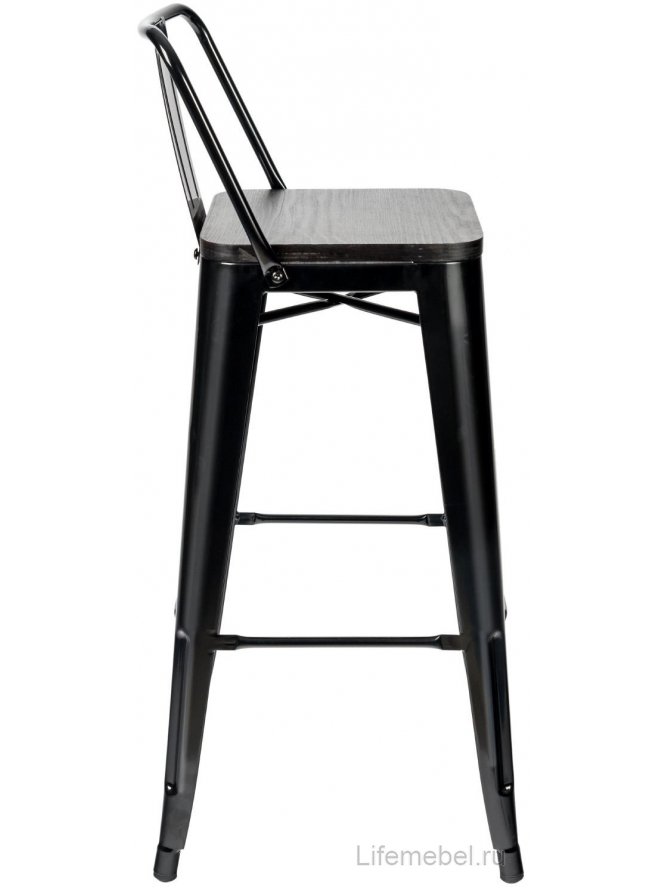 Барный стул Тиоли со спинкой черный глянцевый / темное дерево