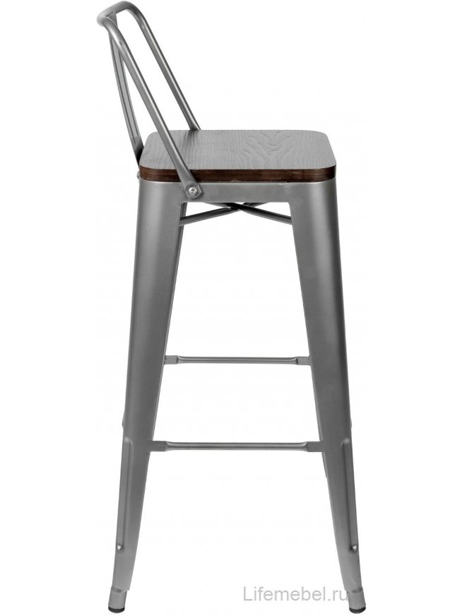 Барный стул Тиоли со спинкой серебристый матовый / темное дерево