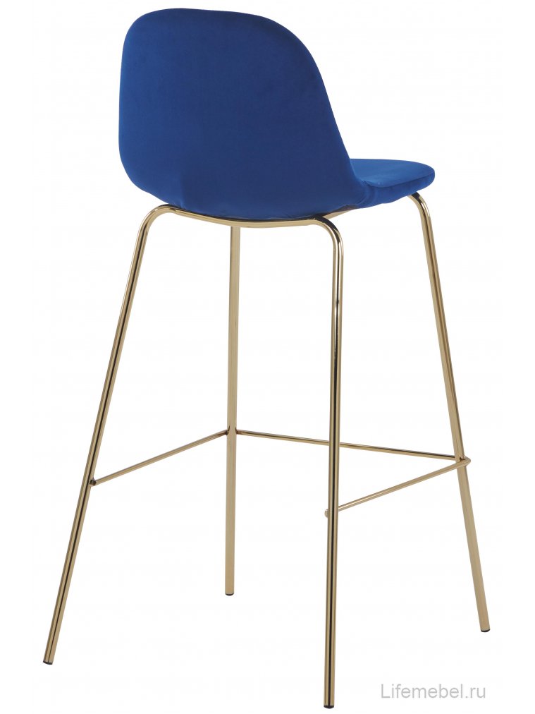 Барный стул Валли велюр синий / золотые ножки