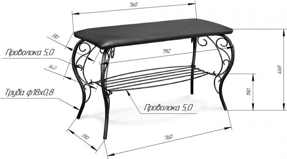 Банкетка Грация черный / катерина