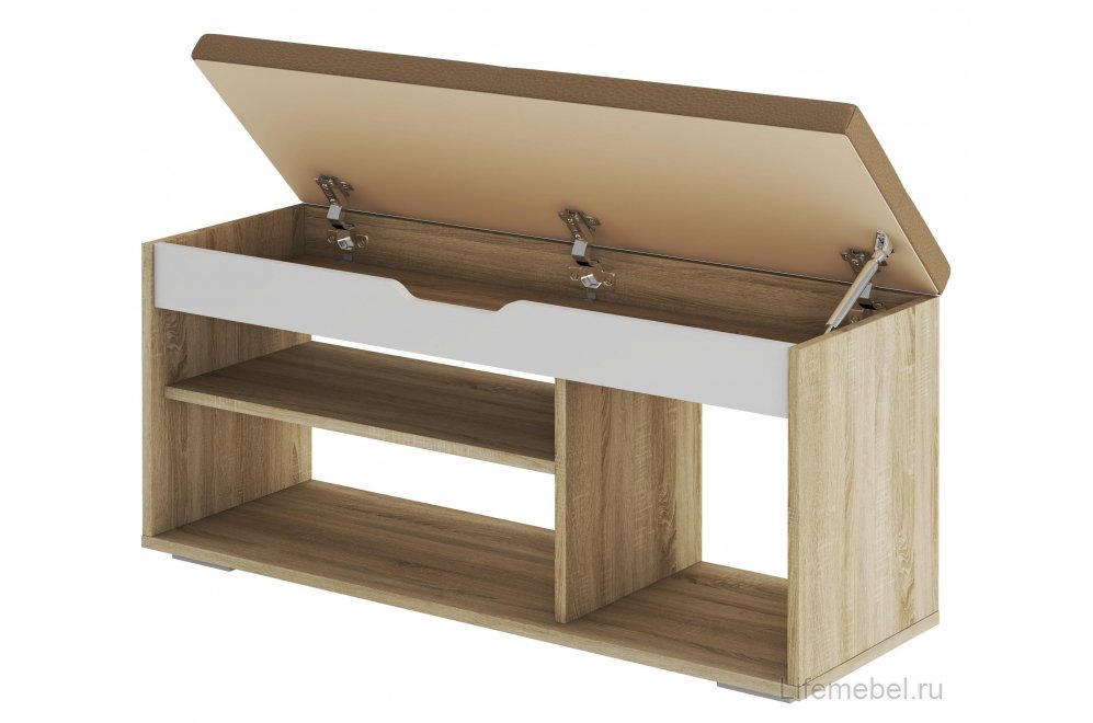 Банкетка Осдер БК-001 кожзам бежевый / дуб сонома светлый / белый шагрень