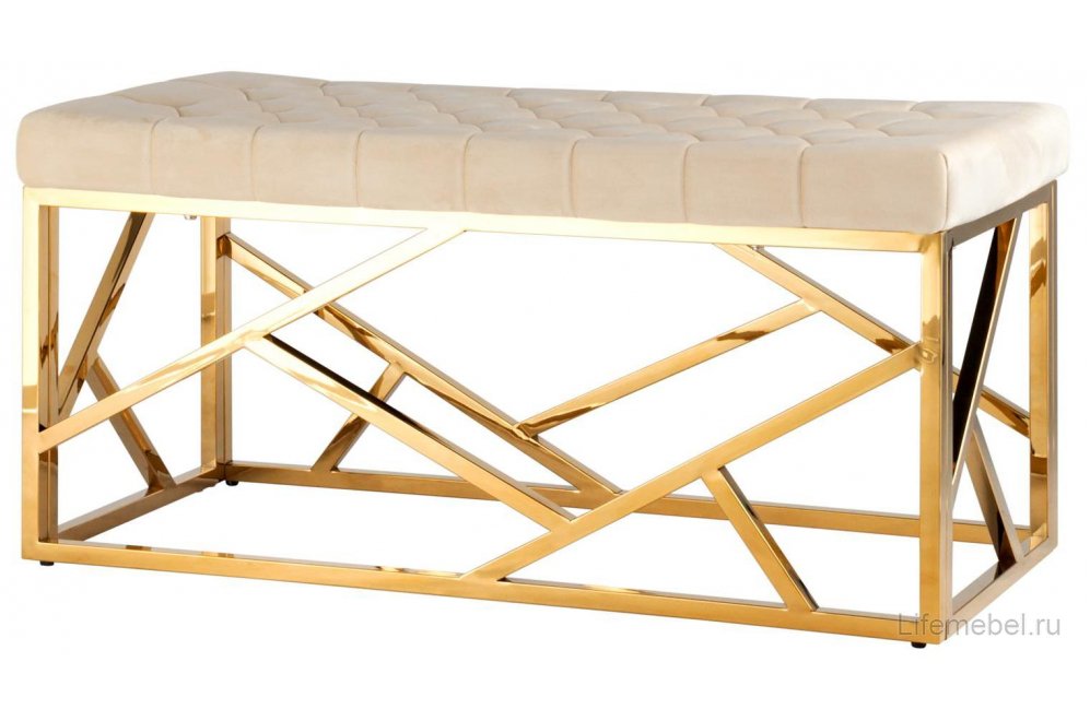 Банкетка Париж бежевый / сталь золото