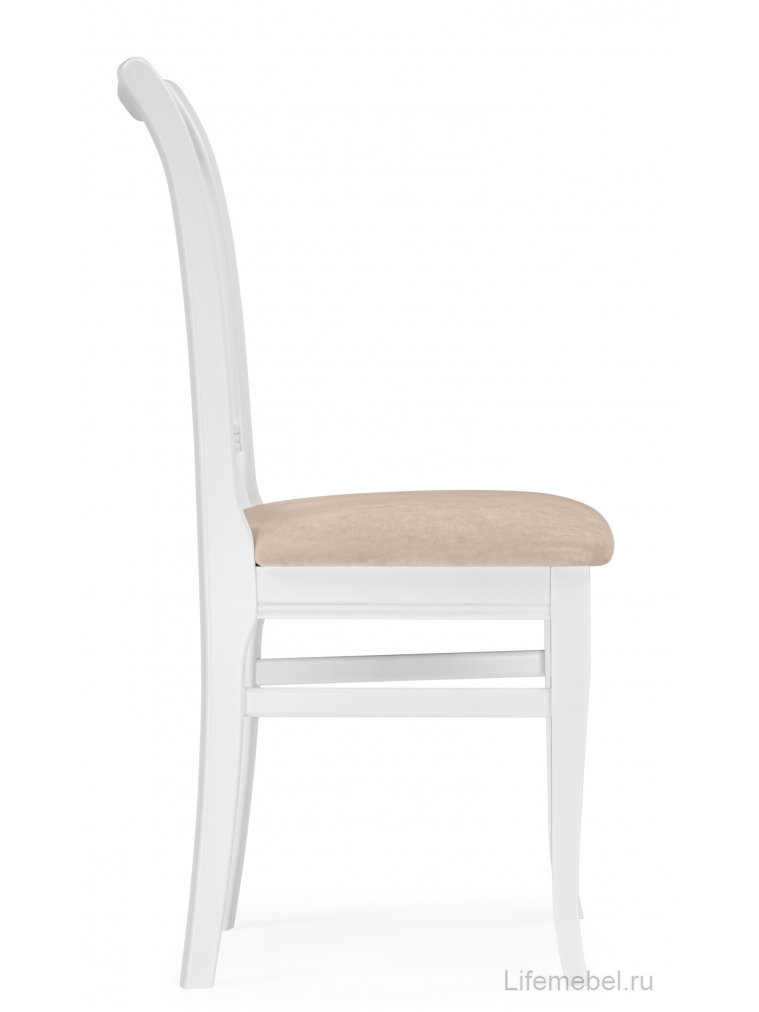 Деревянный стул Фрезино с проножкой бежевый велюр / белый