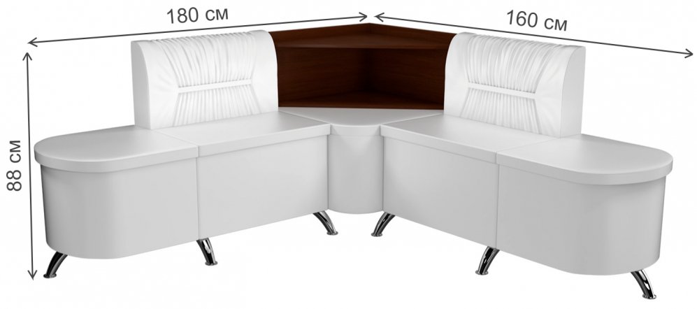 Кухонный диван Лиза угловой экокожа белый правый