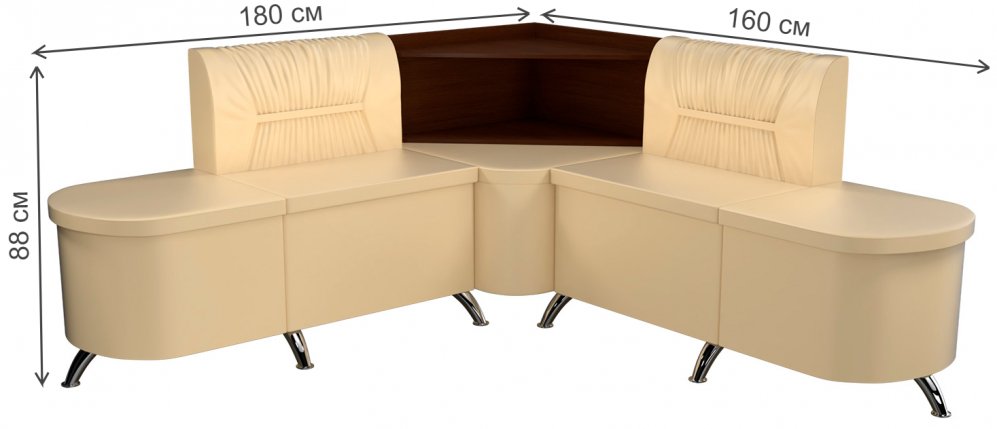 Кухонный диван Лиза угловой экокожа бежевый правый