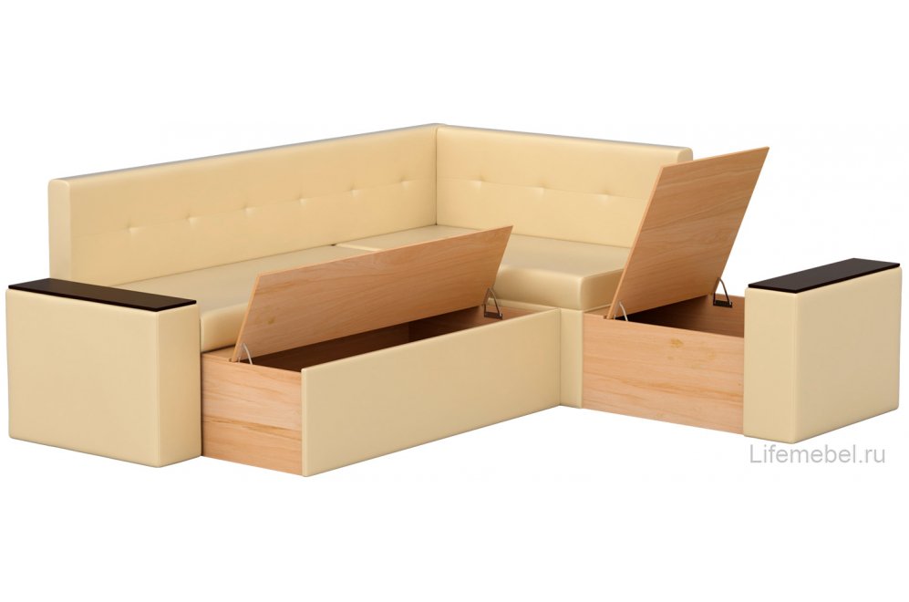 Кухонный диван Остин угловой экокожа бежевый правый