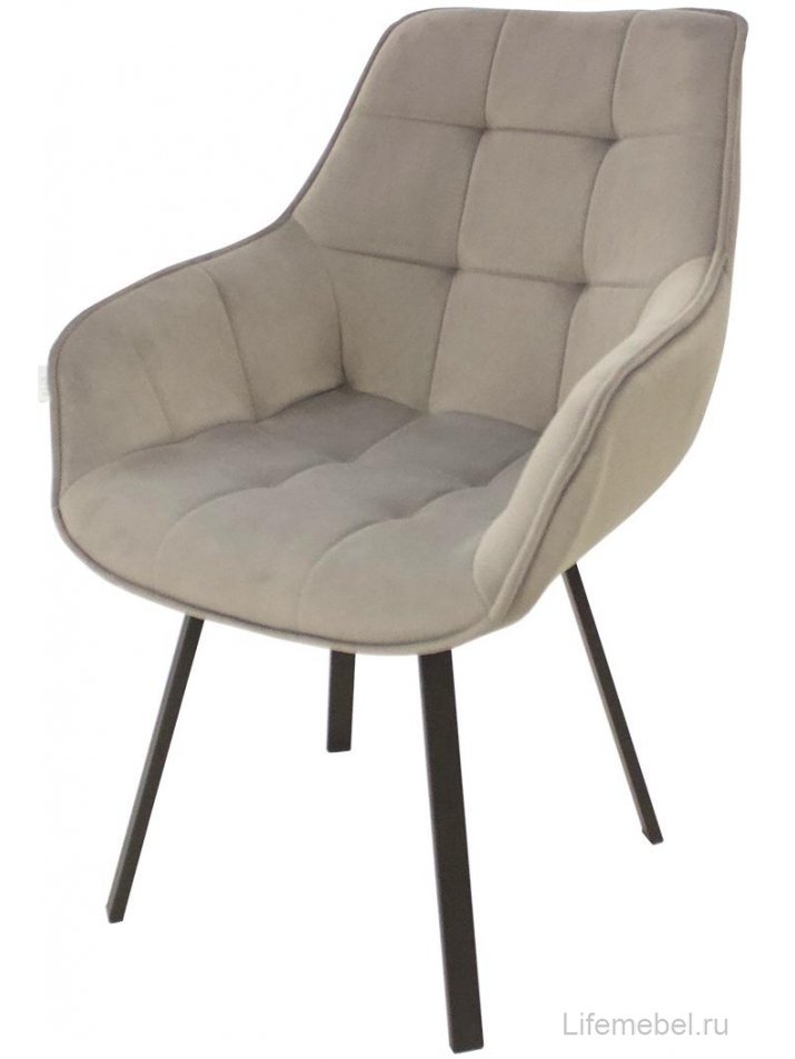 Кресло Декс поворотное серо-бежевая замша / черный квадратный каркас