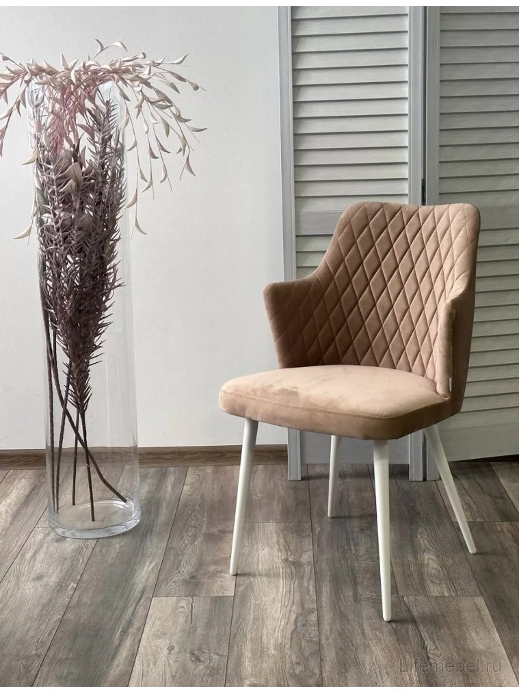 Стул на металлокаркасе Herman велюр бежевый #5 / белый