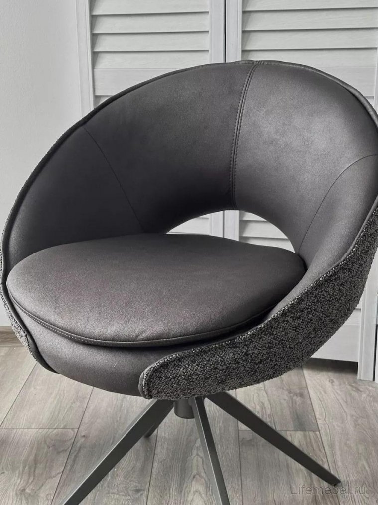 Стул на металлокаркасе Anabel 360 поворотный темно-серая экокожа / букле / черный