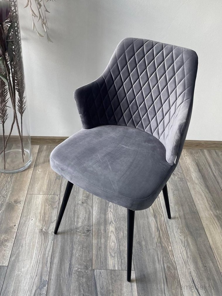 Стул на металлокаркасе Herman серый #27 велюр / черный каркас