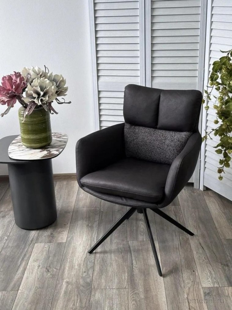 Стул на металлокаркасе Luis 360 поворотный темно-серая экокожа / букле / черный