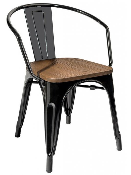 Стул на металлокаркасе Тиоли YD-H440A-W LG-01 с подлокотниками черный глянцевый / темное дерево