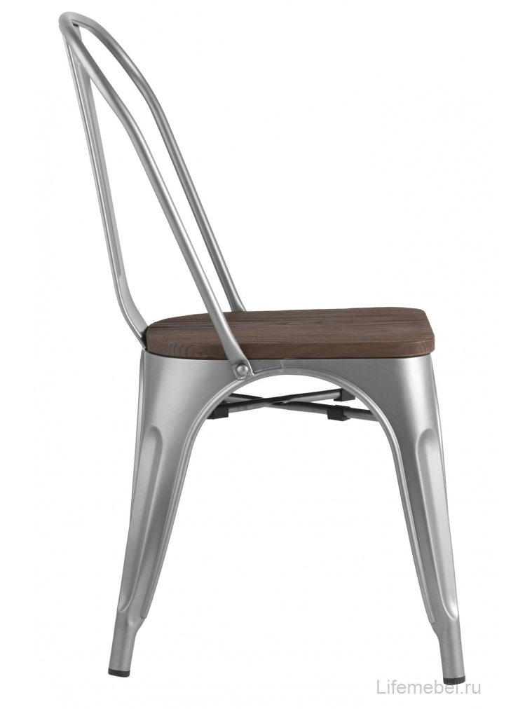 Стул на металлокаркасе Тиоли серебристый матовый / темное дерево