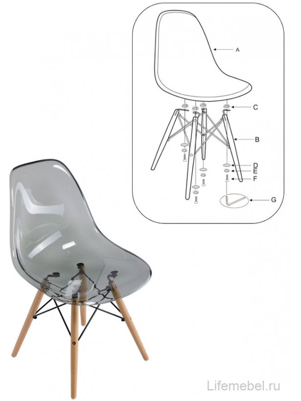 Стул Eames прозрачный / серый