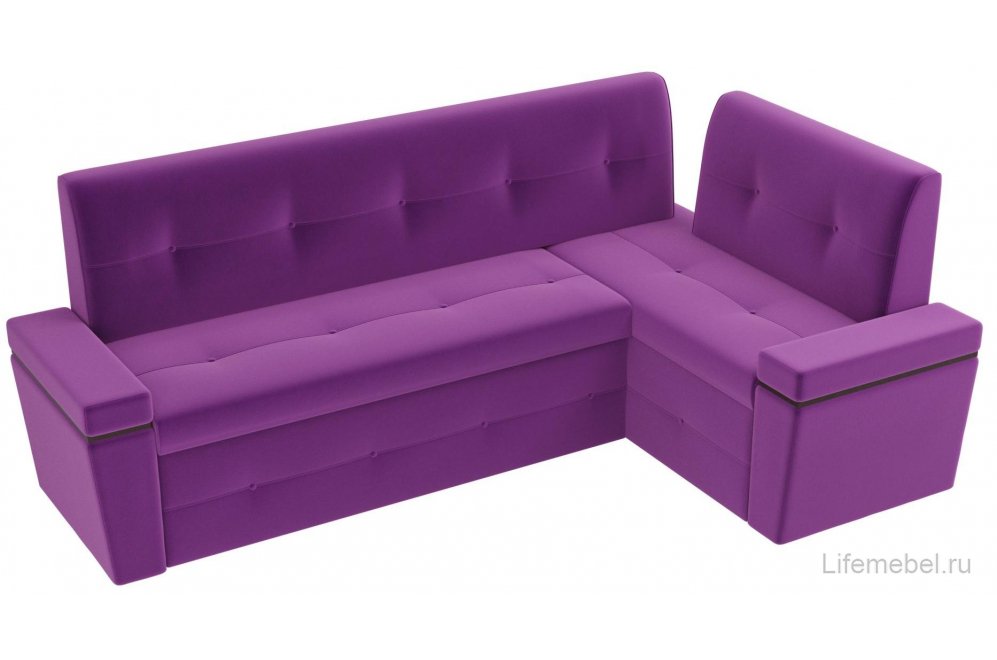 Кухонный диван Деметра угловой микровельвет фиолетовый правый