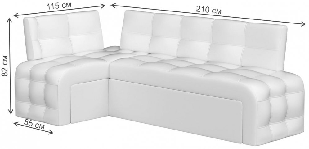 Кухонный диван Сафира угловой экокожа белый левый