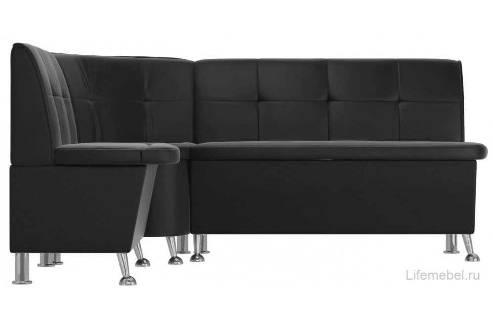 Кухонный диван угловой Феникс левый черная экокожа