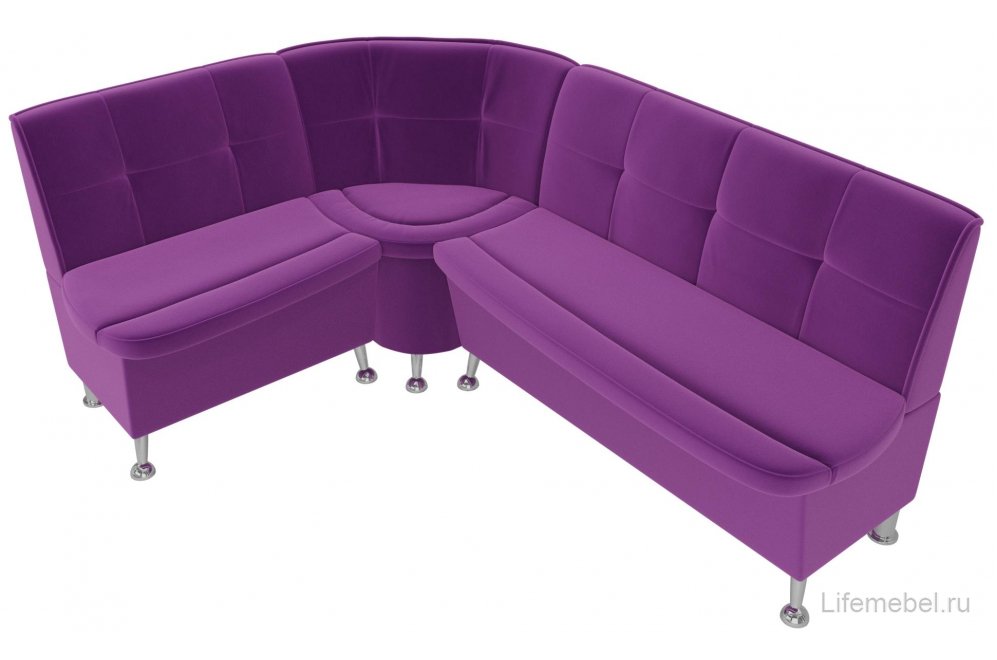 Кухонный диван угловой Феникс левый фиолетовый микровельвет