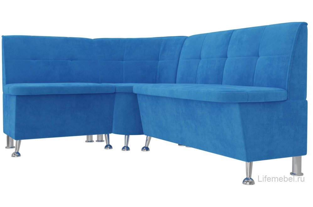Кухонный диван угловой Феникс левый голубой велюр