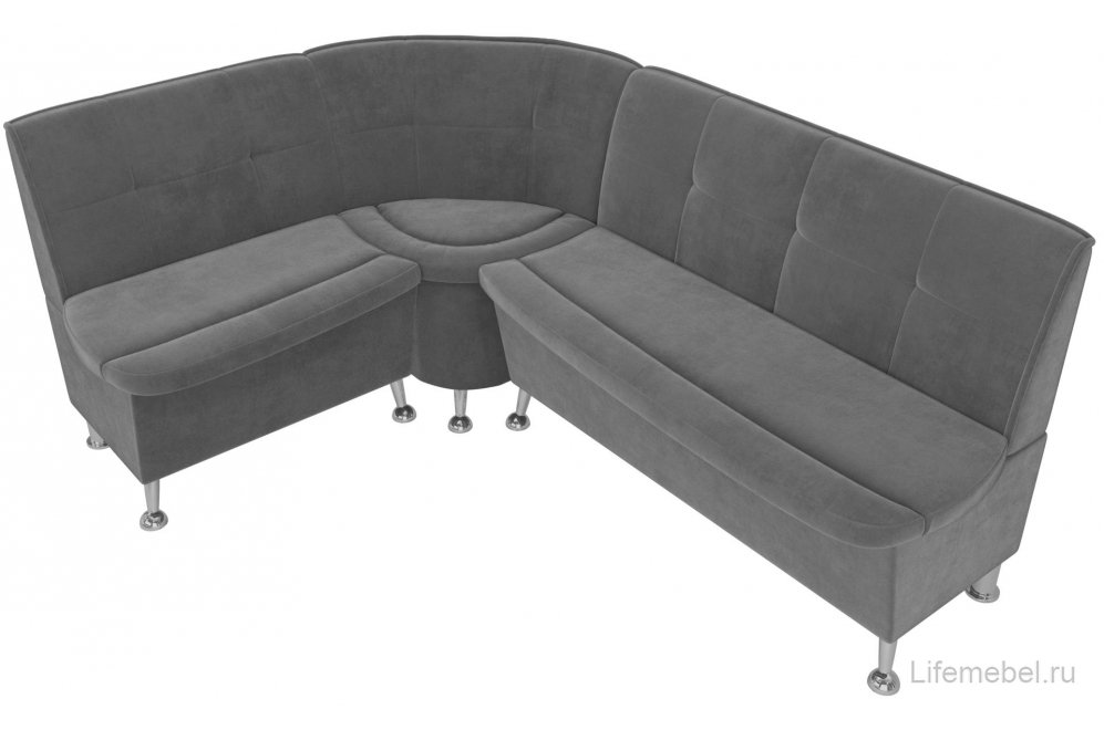 Кухонный диван угловой Феникс левый серый велюр