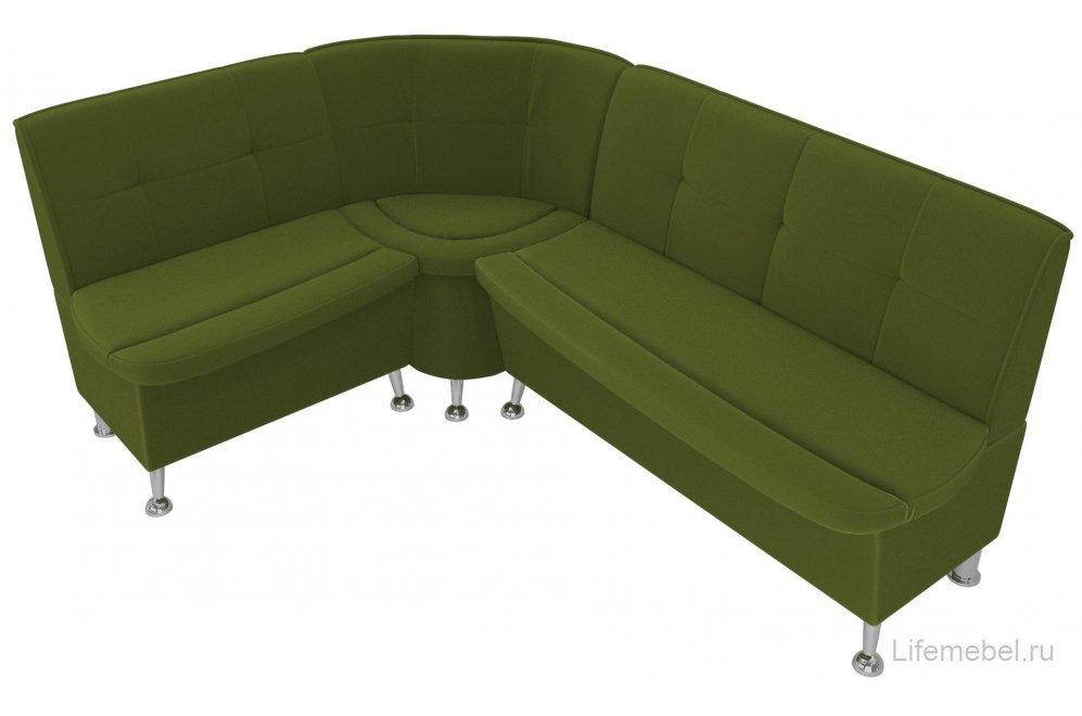 Кухонный диван угловой Феникс левый зеленый микровельвет