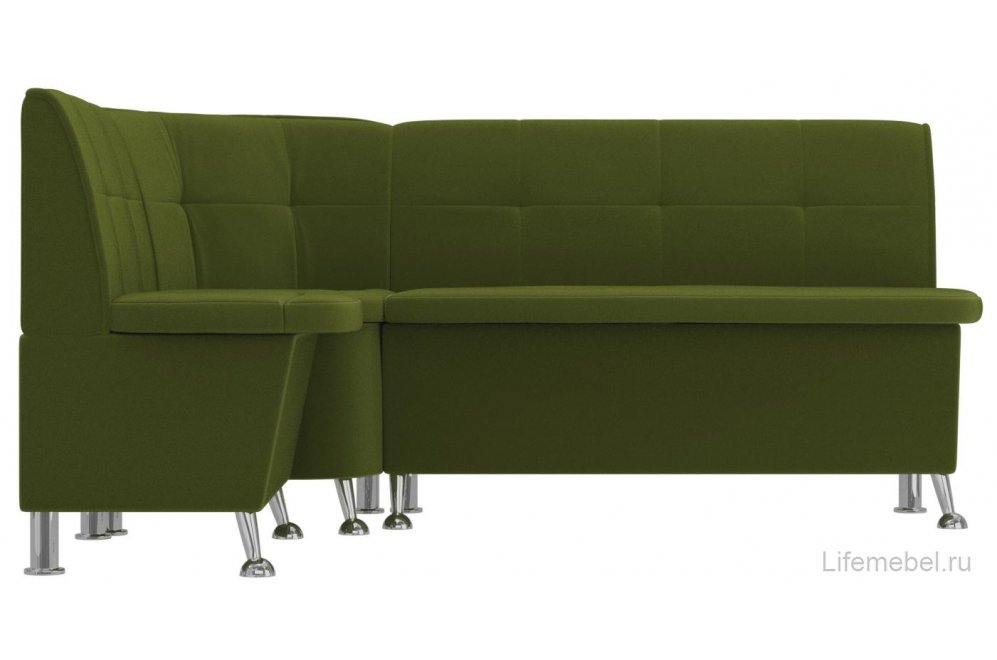 Кухонный диван угловой Феникс левый зеленый микровельвет