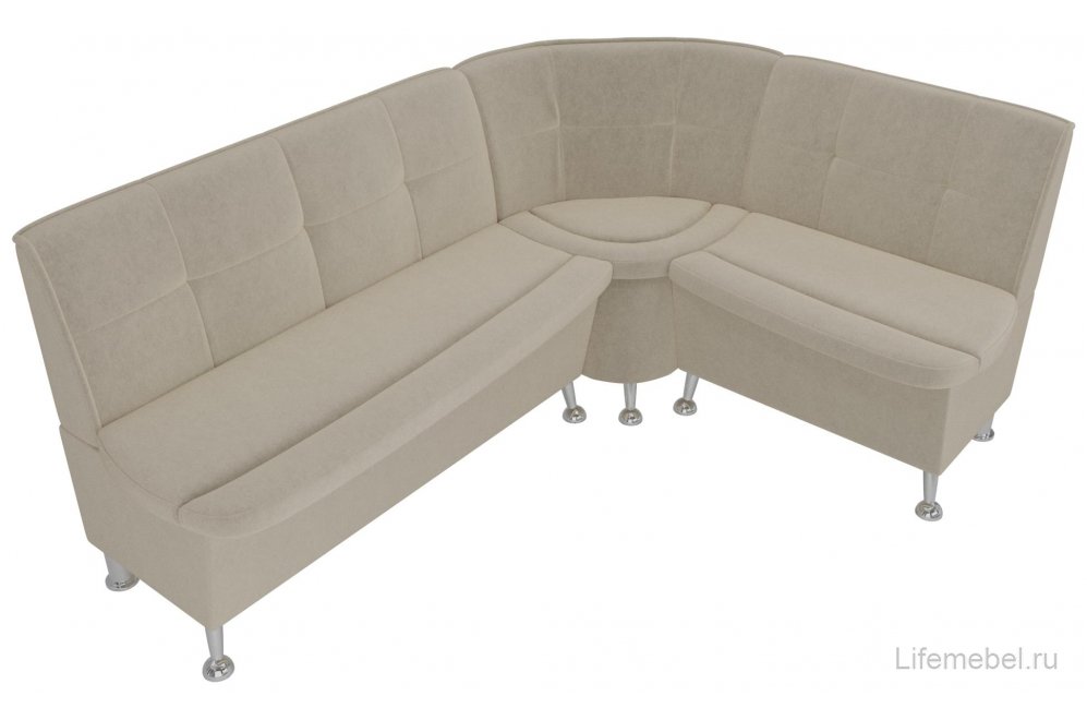 Кухонный диван угловой Феникс правый бежевый микровельвет
