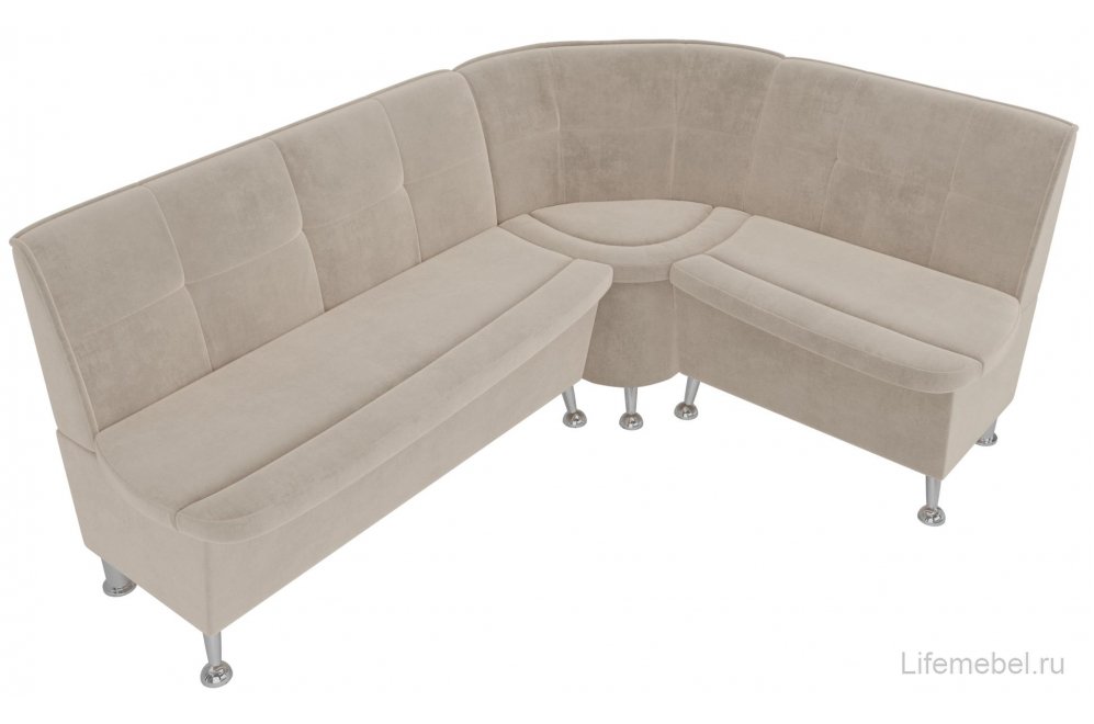 Кухонный диван угловой Феникс правый бежевый велюр