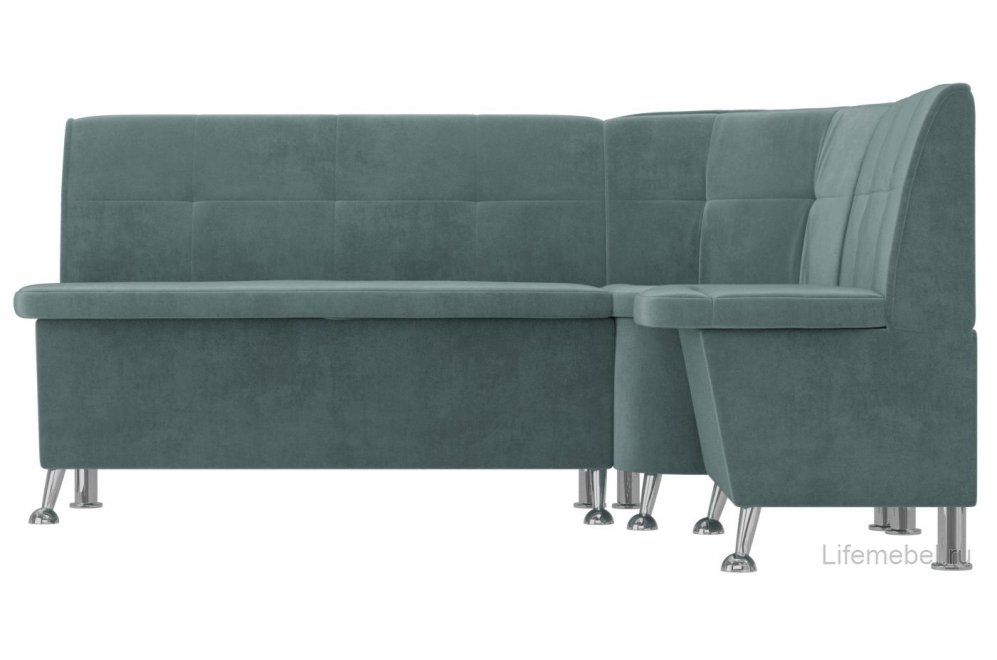 Кухонный диван угловой Феникс правый бирюзовый велюр