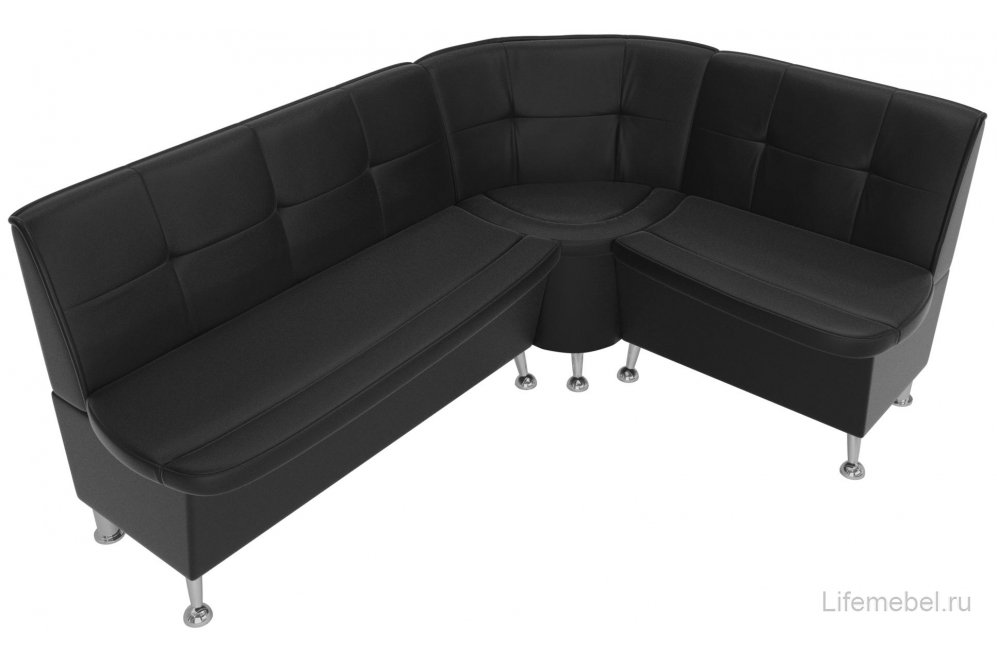 Кухонный диван угловой Феникс правый черная экокожа