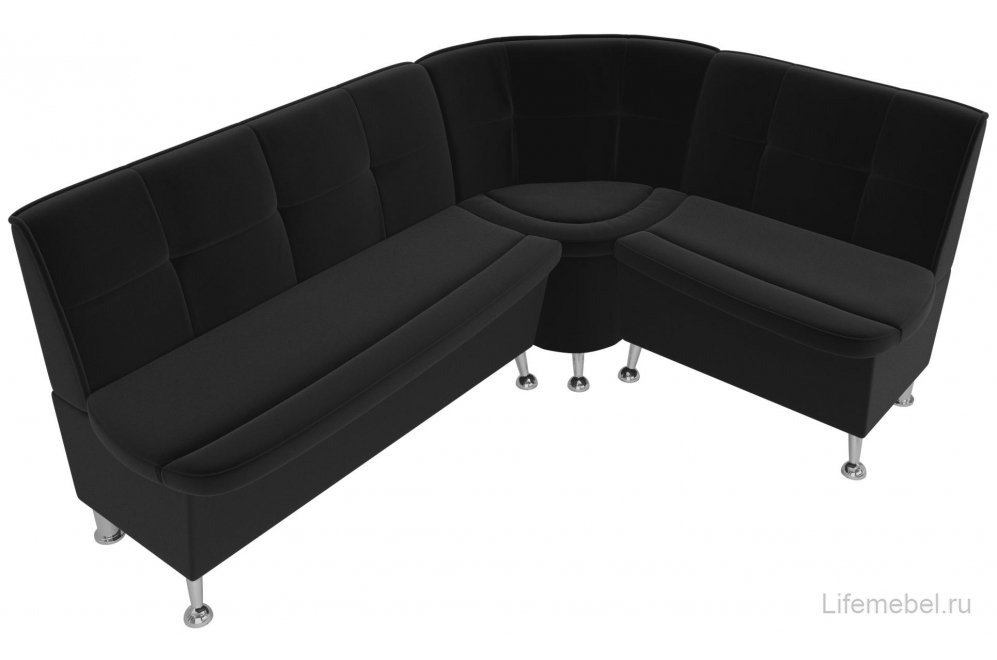 Кухонный диван угловой Феникс правый черный микровельвет