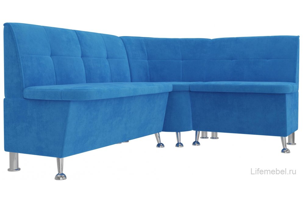 Кухонный диван угловой Феникс правый голубой велюр