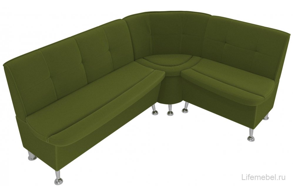 Кухонный диван угловой Феникс правый зеленый микровельвет