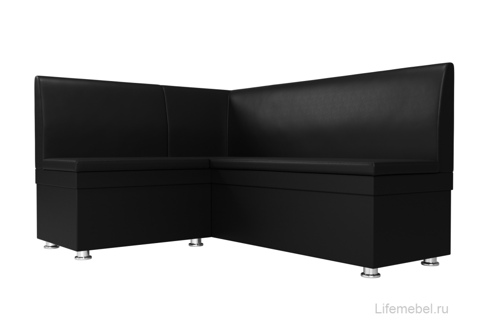 Кухонный диван Уют угловой экокожа черный левый