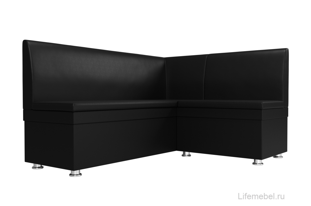 Кухонный диван Уют угловой экокожа черный правый