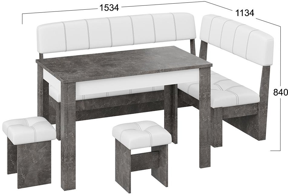 Кухонный уголок Альфа ателье темное / белый кожзам