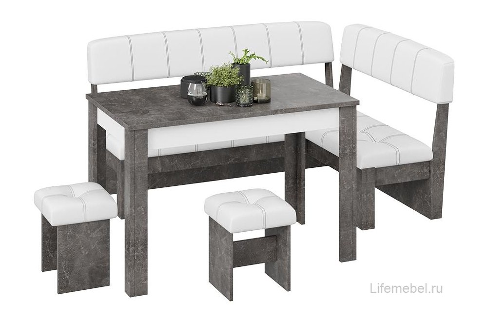 Кухонный уголок Альфа ателье темное / белый кожзам