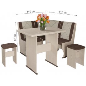 Кухонный уголок Челси мини Т2 дуб белфорт / лен коричневый / лен бежевый